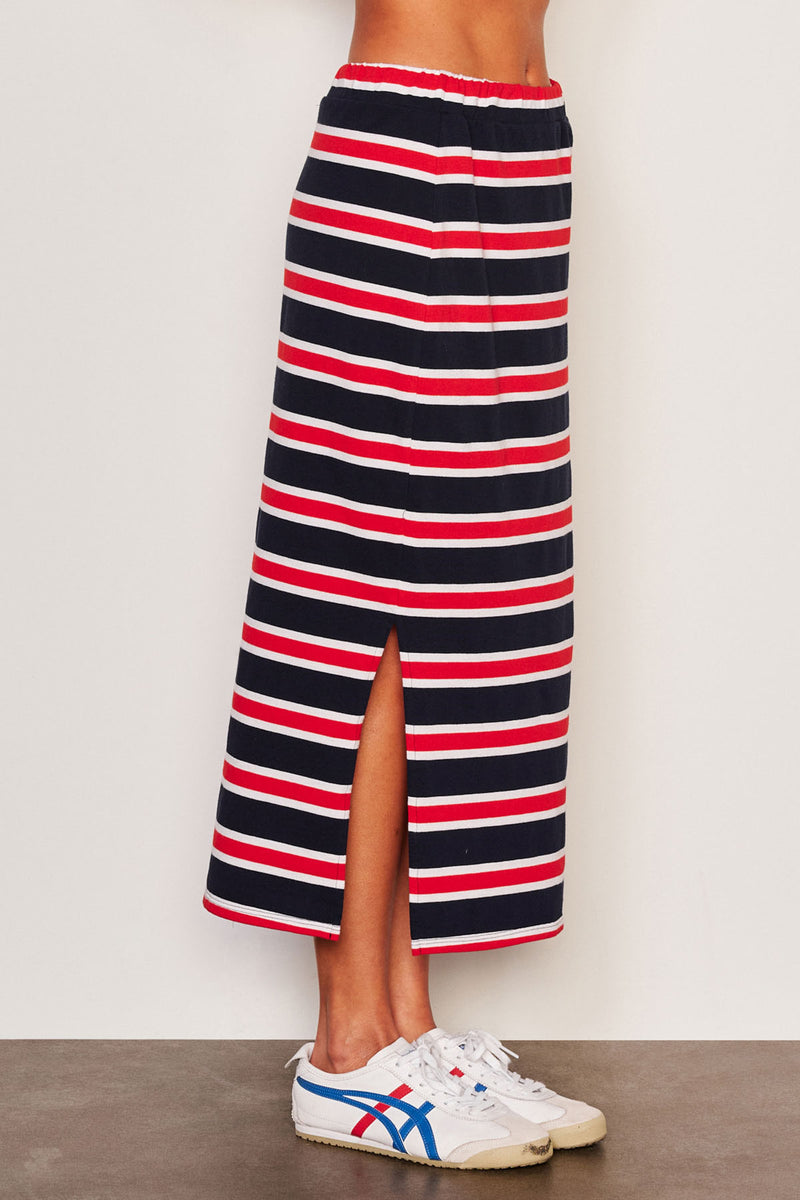 Sundry Midi Mock Neck Sleeveless Dress in Flare Red-side view slits are available 