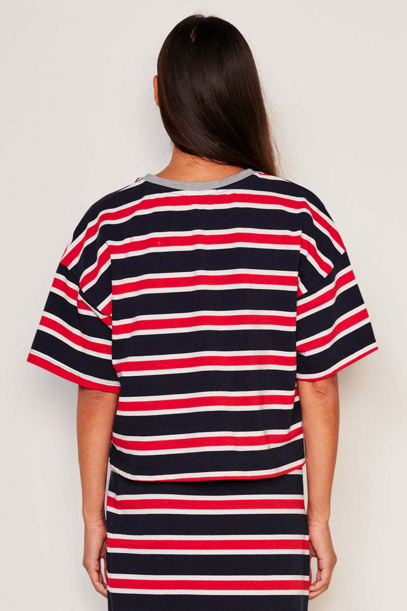 Sundry Crop Crew Neck Tee in Flare Red-3/4 back view