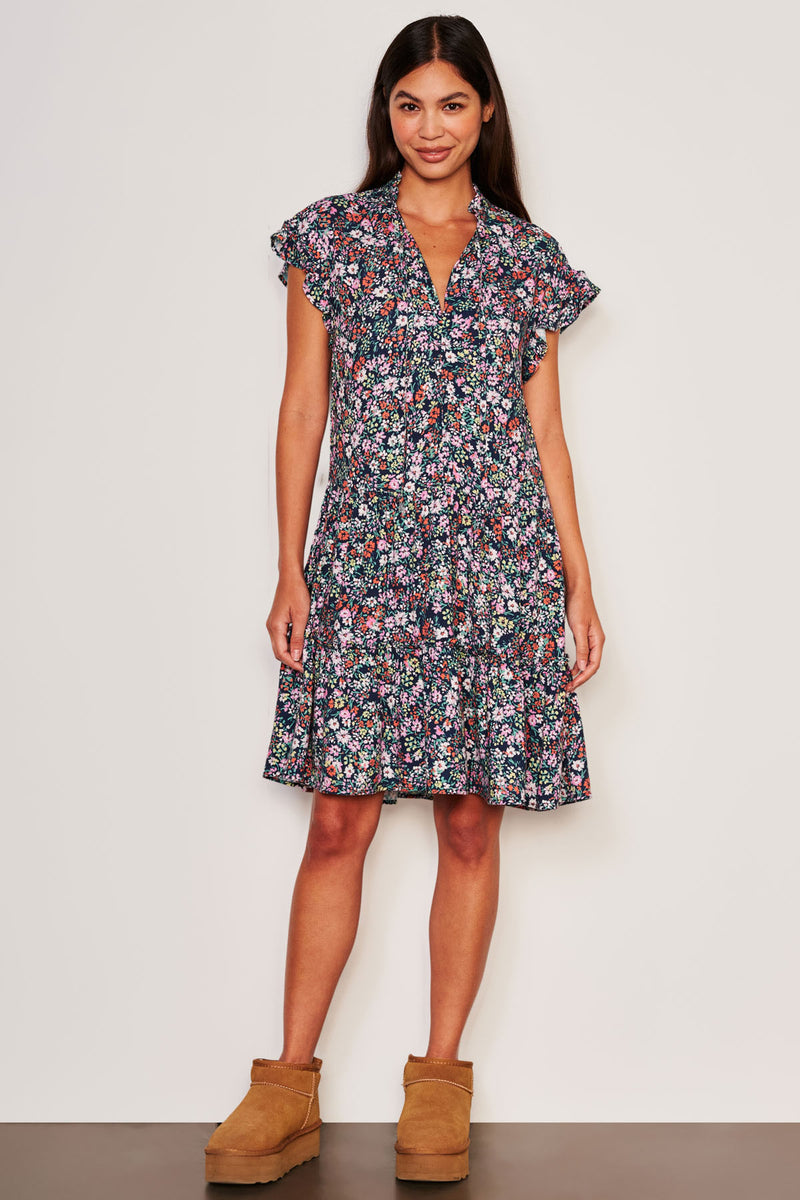 Sundry Mini Field Dress in Deep Navy-full view front