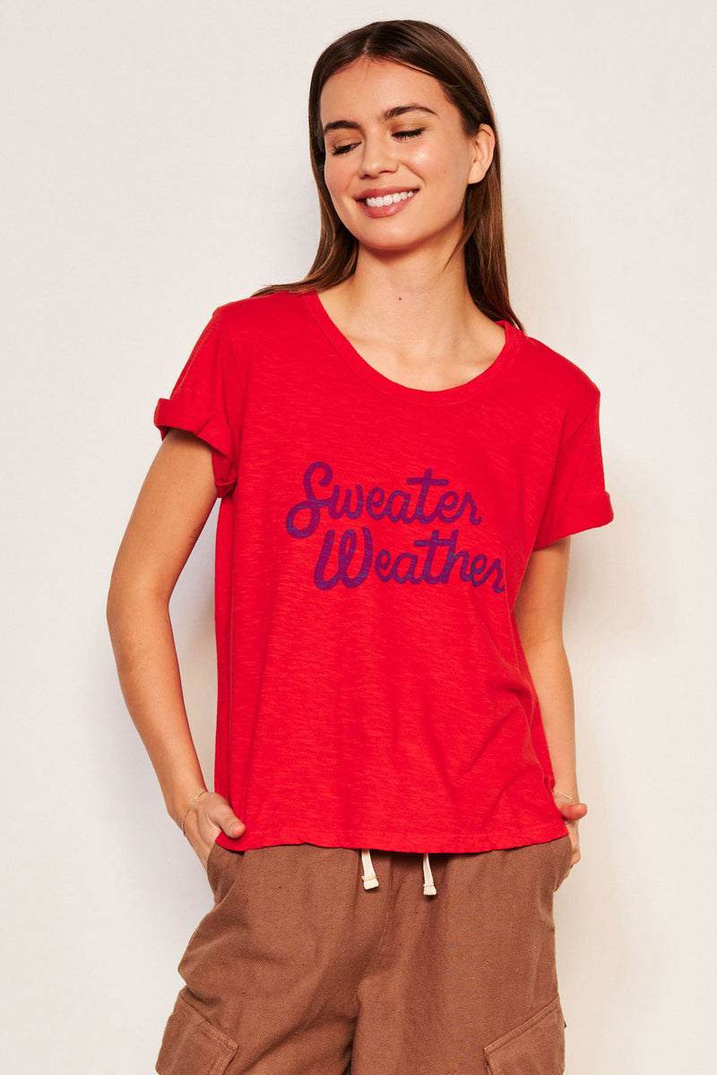 Sundry Sweater Weather Rolled Sleeve Tee in Flare Red