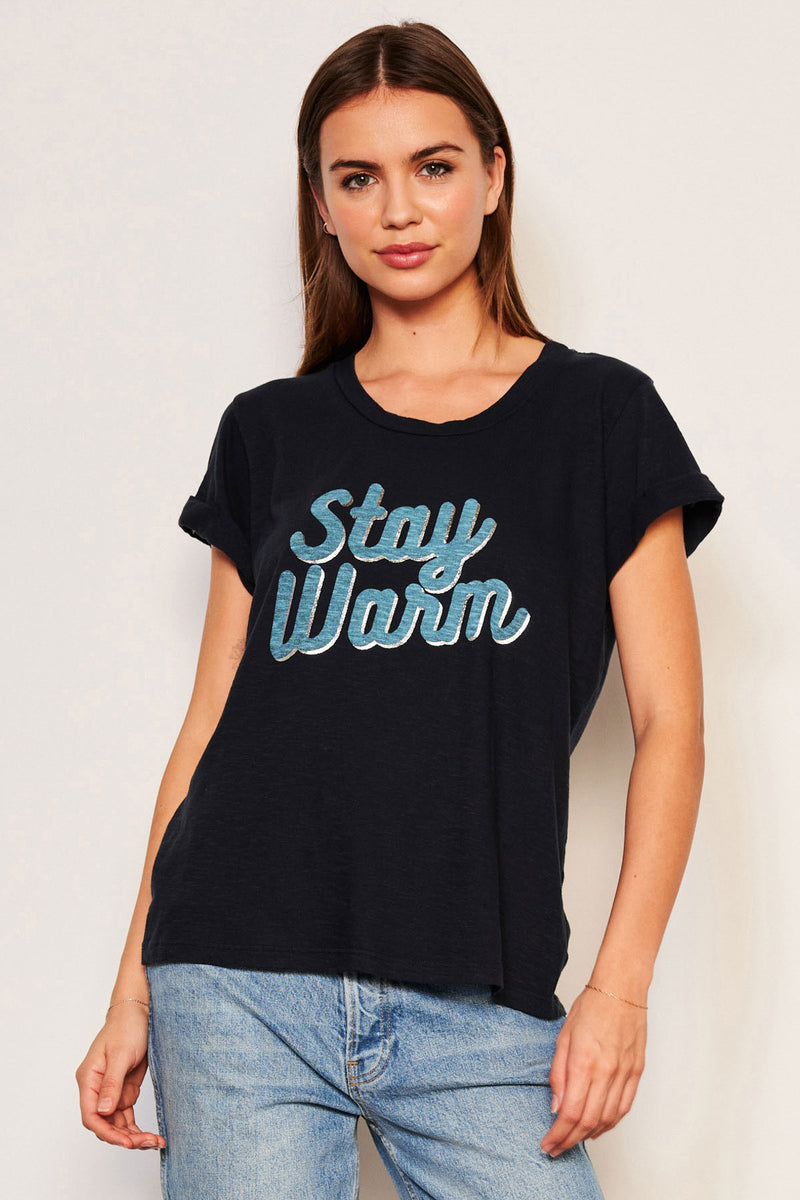 Sundry Stay Warm Rolled Sleeve Tee in Deep Navy