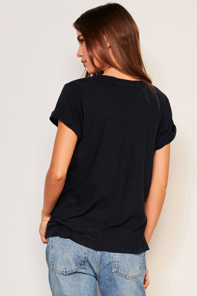 Sundry Stay Warm Rolled Sleeve Tee in Deep Navy