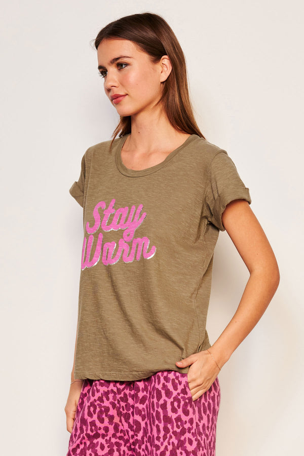 Sundry Stay Warm Rolled Sleeve Tee in Fern