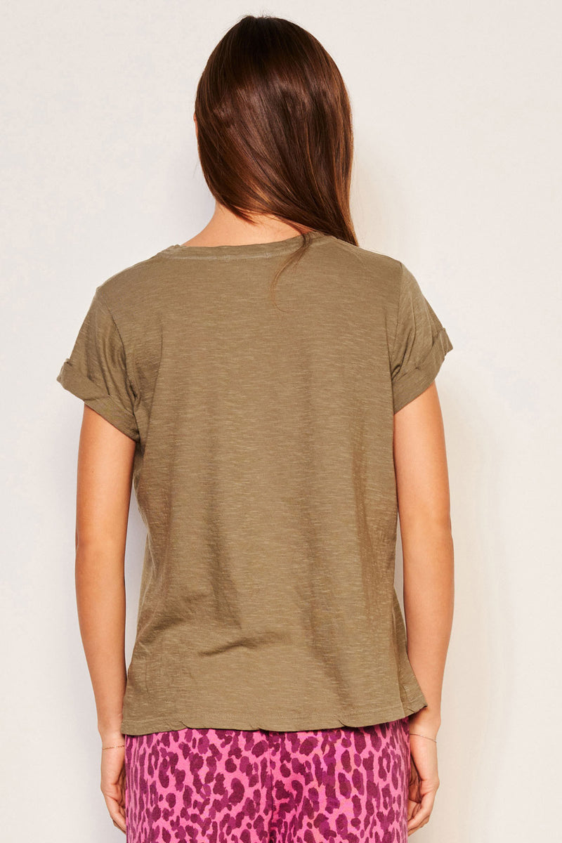 Sundry Stay Warm Rolled Sleeve Tee in Fern