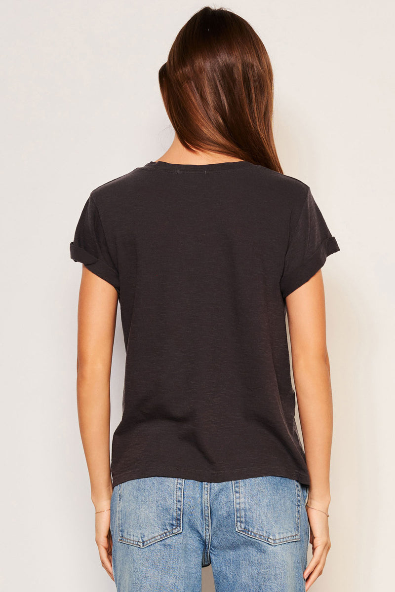 Sundry Checker Rolled Sleeve Tee in Washed Black