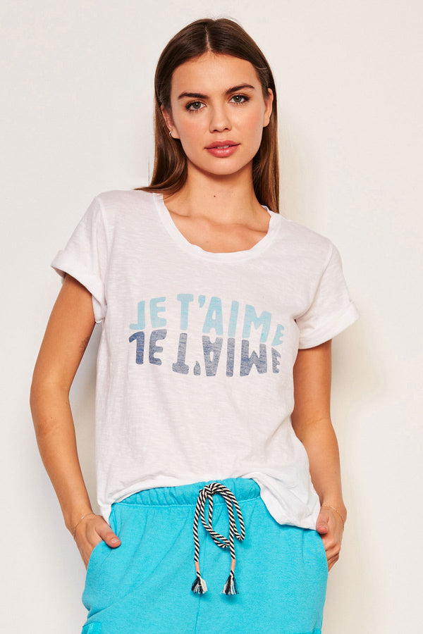 Sundry Je T'aime Rolled Sleeve Tee in Dew Blue