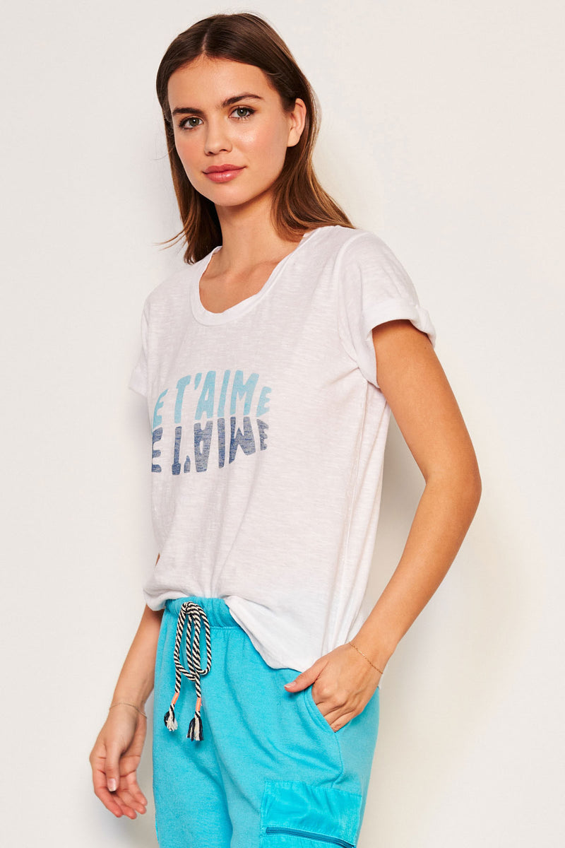 Sundry Je T'aime Rolled Sleeve Tee in Dew Blue