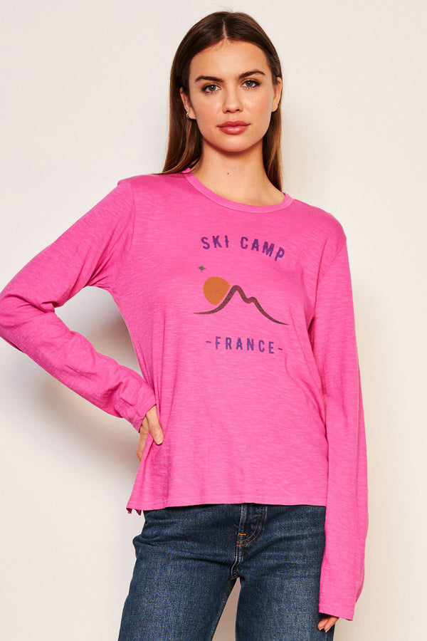 Sundry Ski Camp Long Sleeve Crew in Fuchsia Gem