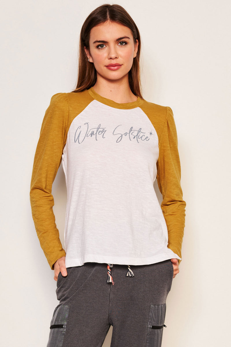 Sundry Winter Solstice Long Sleeve Contrast Sleeve Tee in Optic White