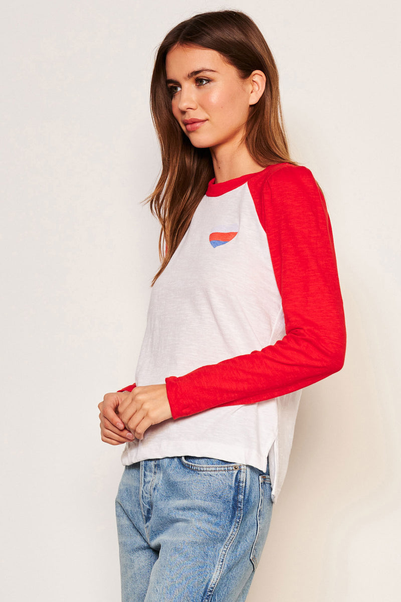 Sundry Heart Long Sleeve Contrast Sleeve Tee in Flare Red