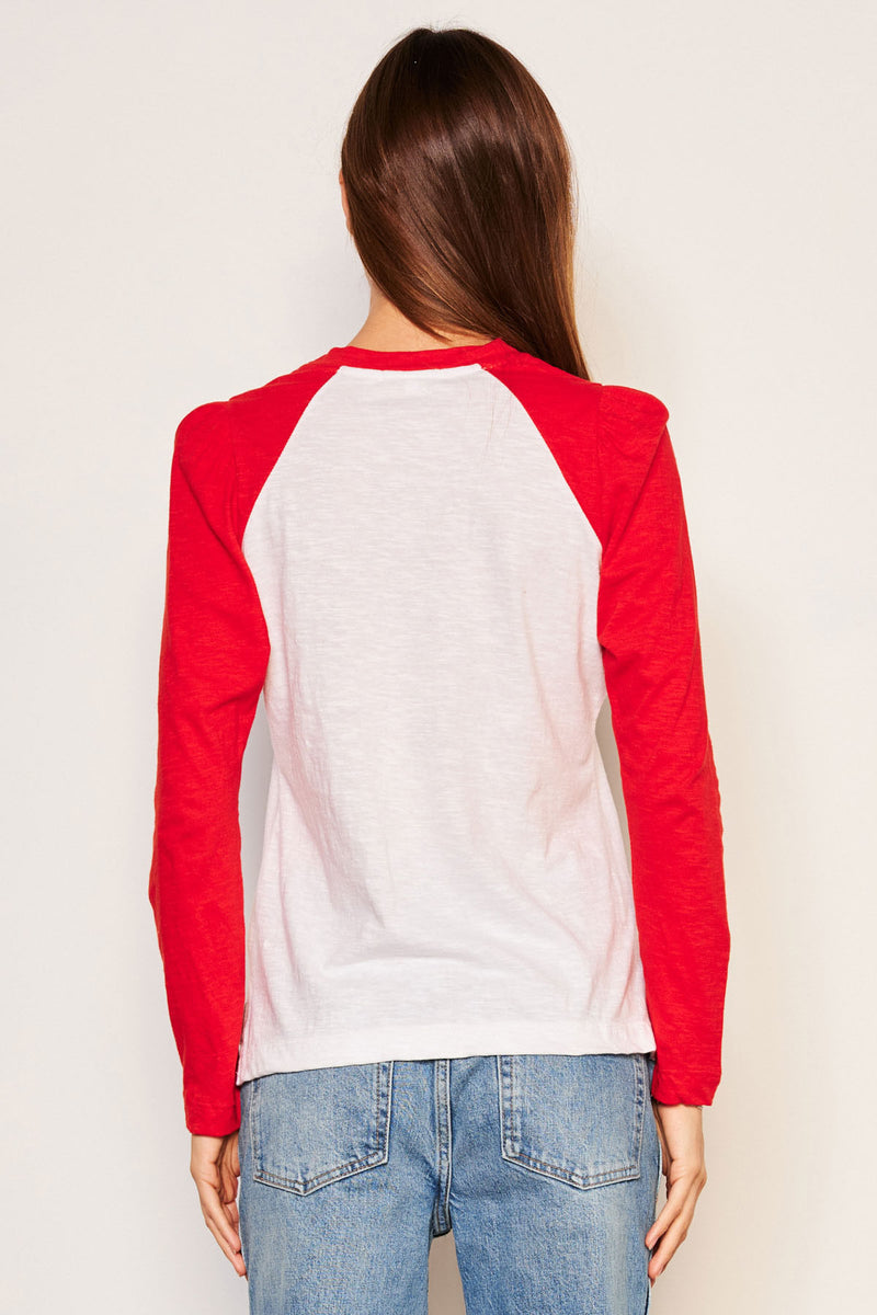 Sundry Heart Long Sleeve Contrast Sleeve Tee in Flare Red