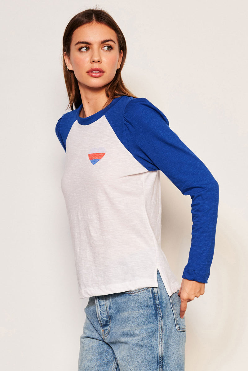 Sundry Heart Long Sleeve Contrast Sleeve Tee in Symphony