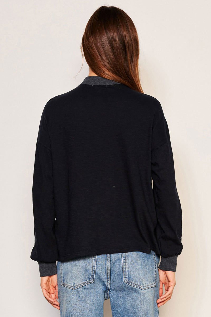 Sundry Et Voila Mock Neck Long Sleeve Tee in Deep Navy