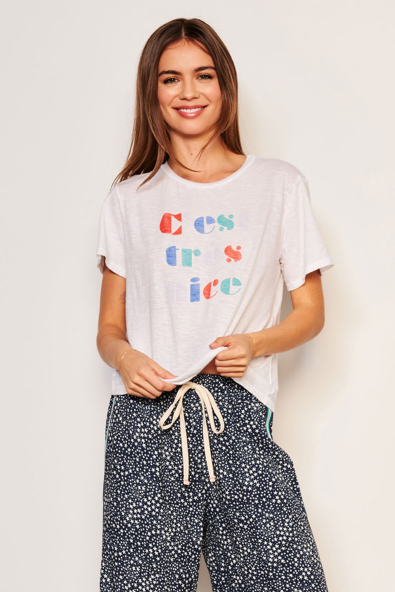 Sundry C'est Crew Neck Tee in Optic White