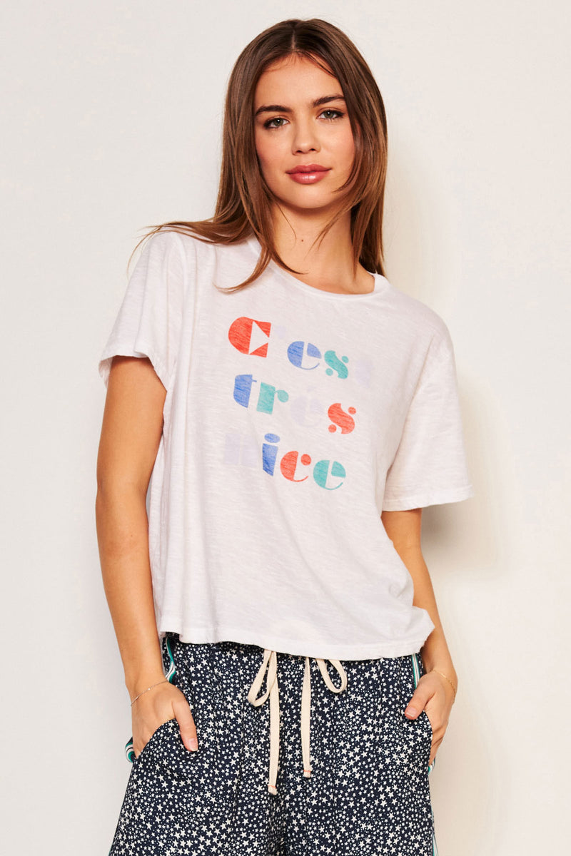 Sundry C'est Crew Neck Tee in Optic White