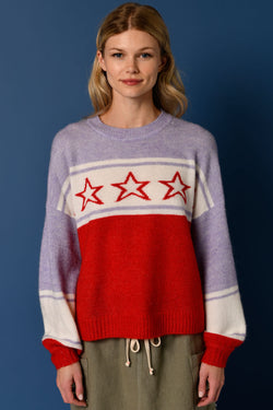 Sundry Star Intarsia Sweater in Flare Red