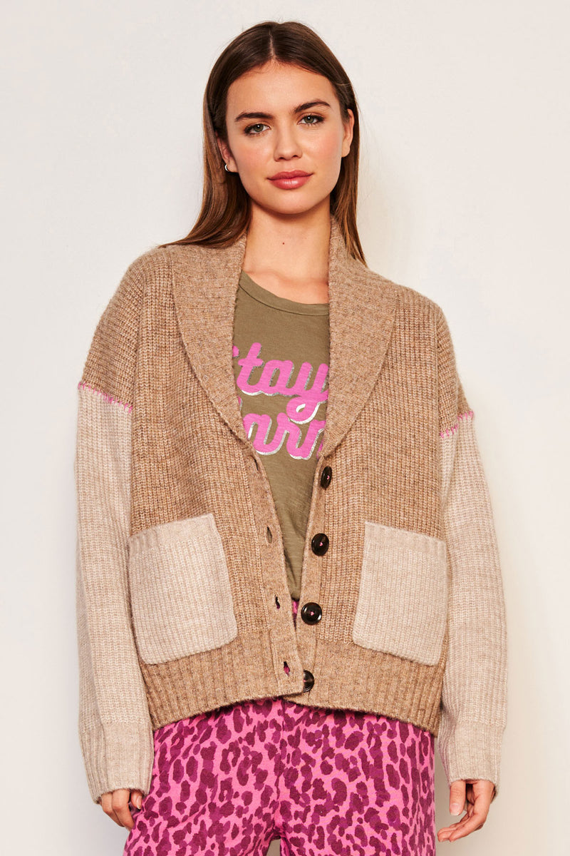 Sundry Shawl Collar Cardi in Taupe