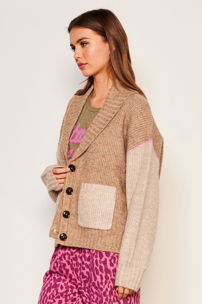 Sundry Shawl Collar Cardi in Taupe