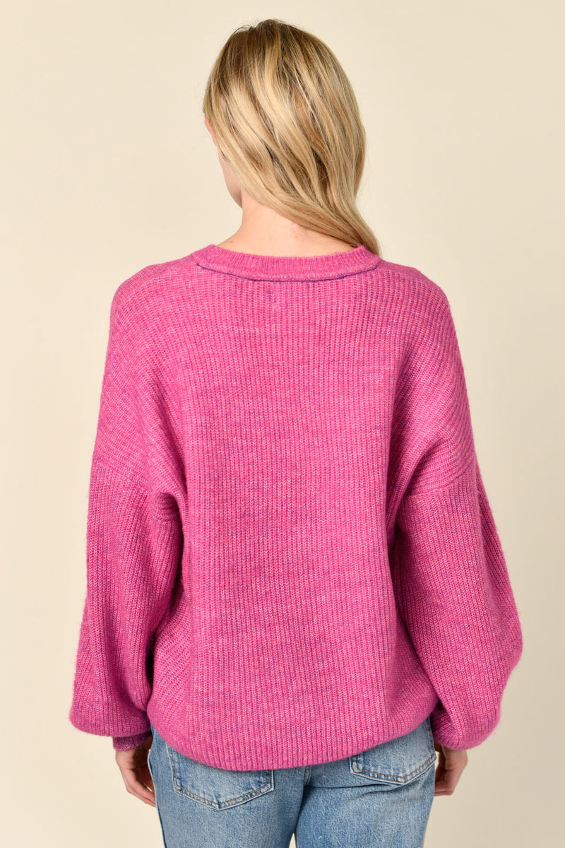 Sundry Au Revoir Insarsia Sweater in Fuchsia Gem