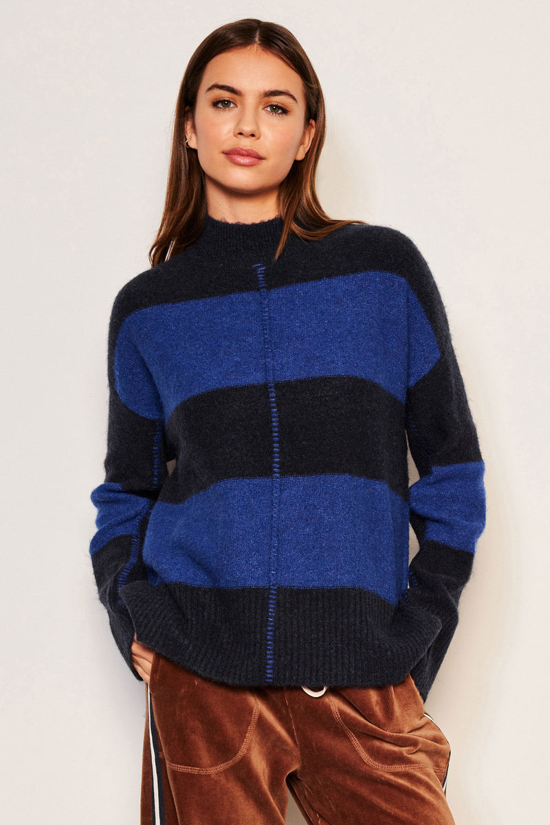 Sundry Bold Stripe Tunic Sweater in Deep Navy