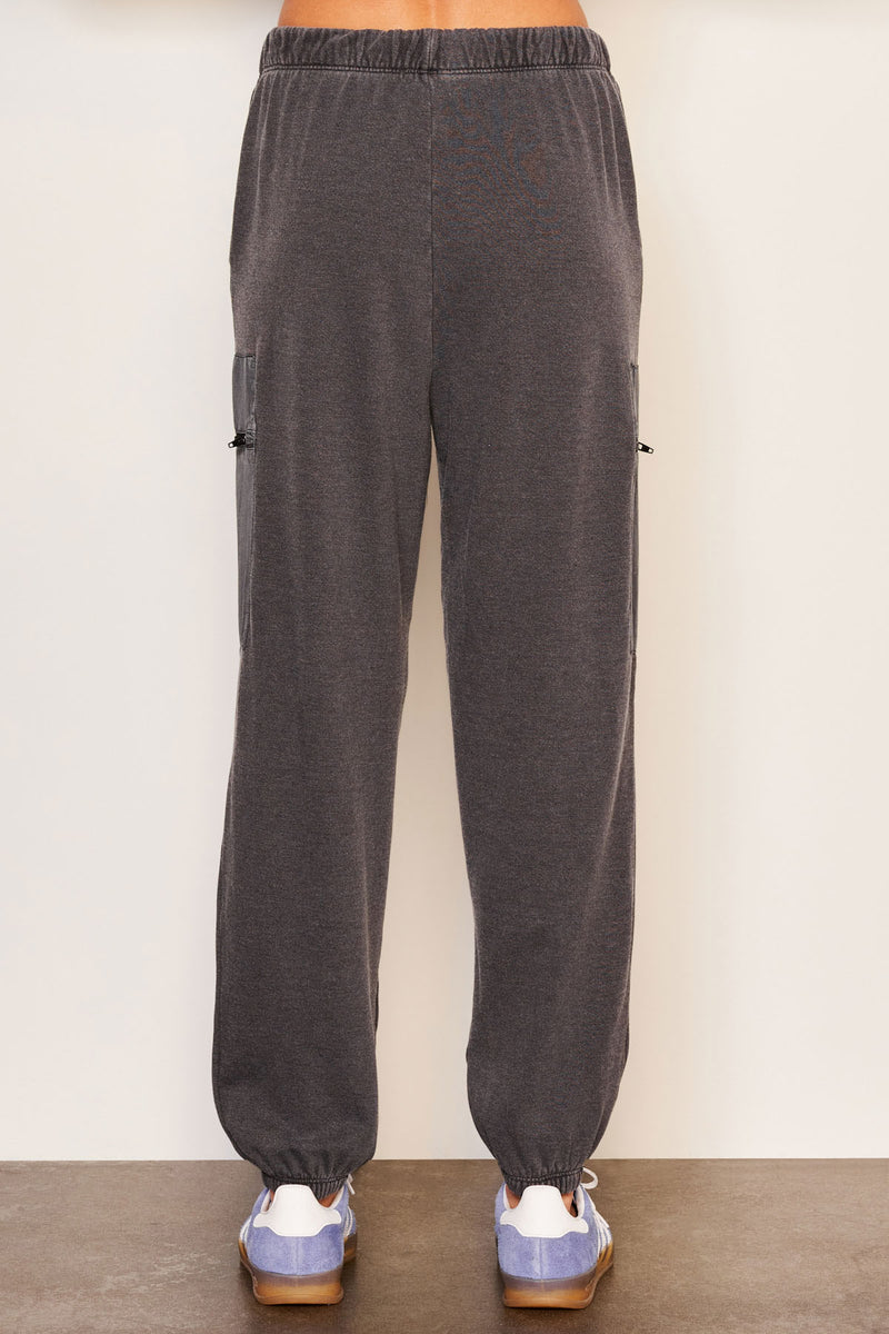 Sundry Mixed Media Cargo Pant in Washed Black