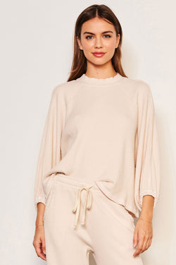 Sundry Thermal Mock Neck Dolman Shirt in Oyster