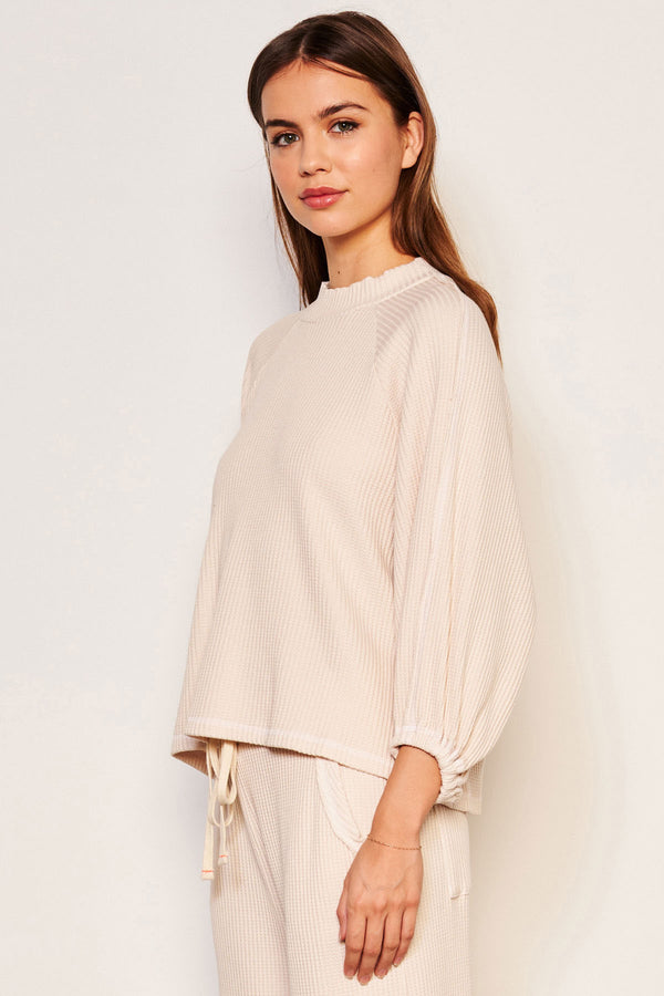 Sundry Thermal Mock Neck Dolman Shirt in Oyster