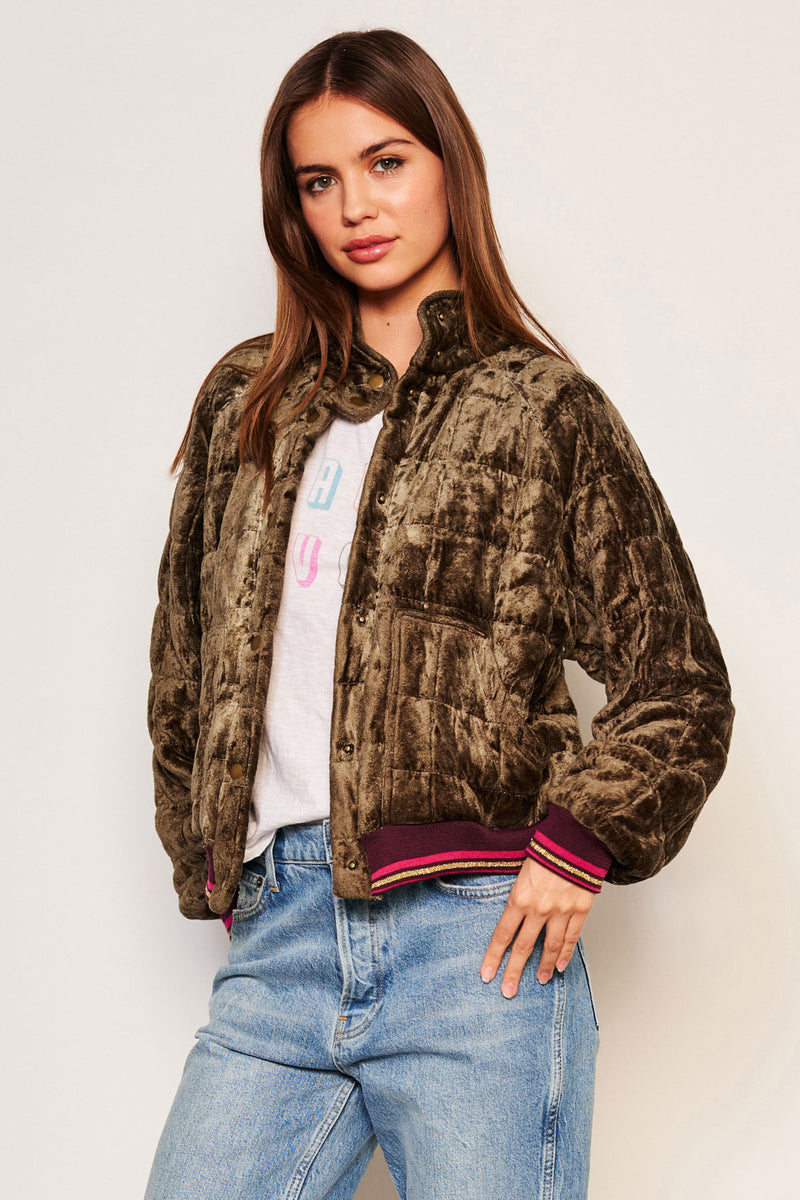 Sundry Quilted Bomber in Fern