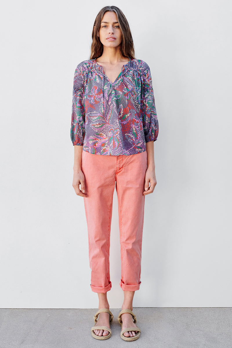 Sundry 3/4 Sleeve V-Neck Blouse In Seurat Floral