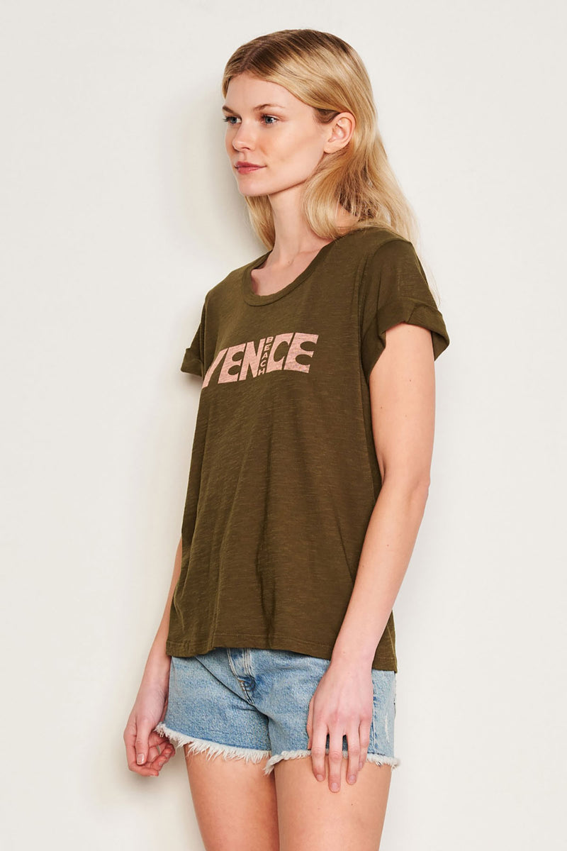 Sundry Venice Rolled Sleeve Tee in Olive-side view