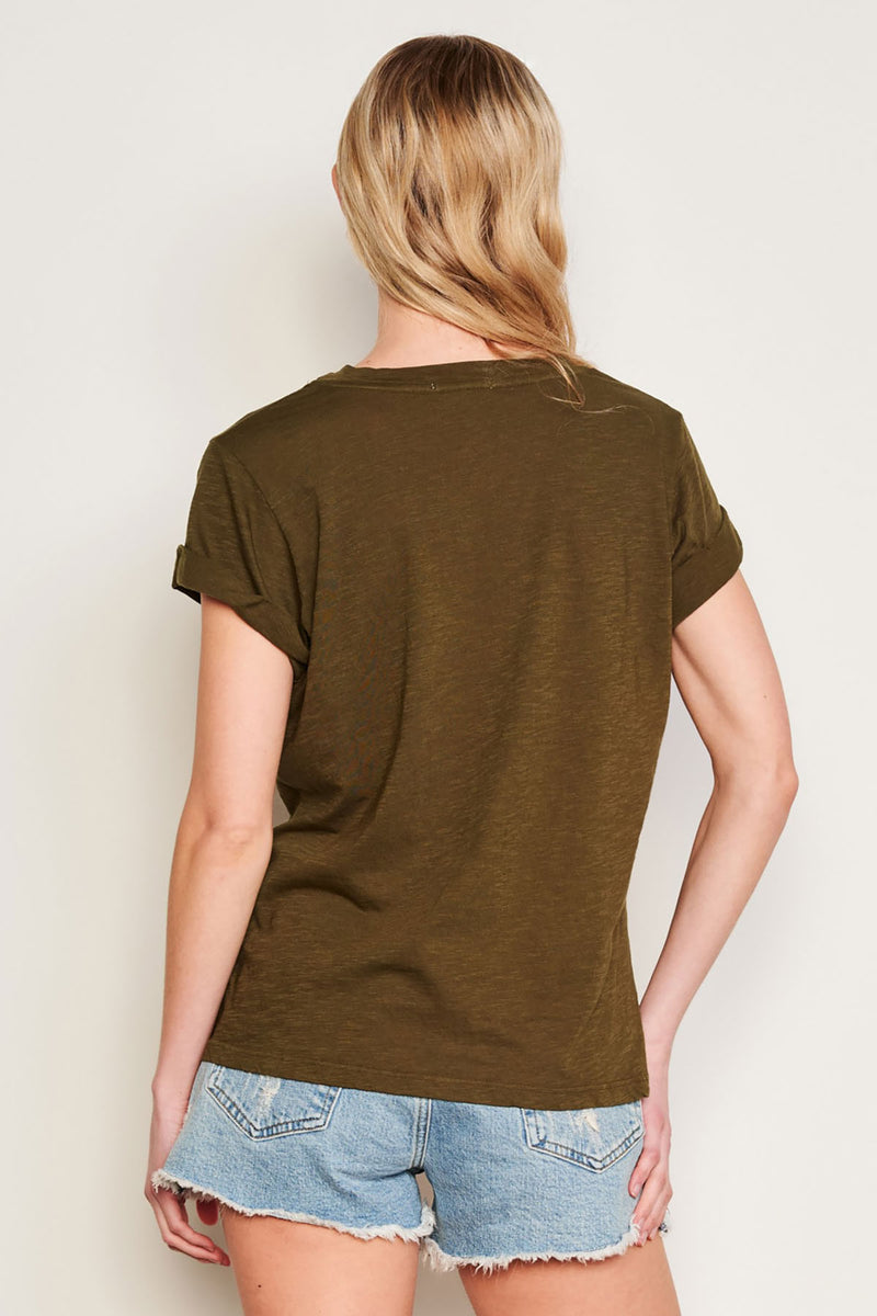 Sundry Venice Rolled Sleeve Tee in Olive-back 