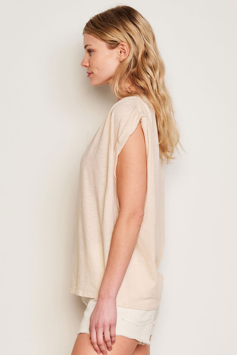 Sundry Shirred Muscle Tee in Natural Ivory-side view