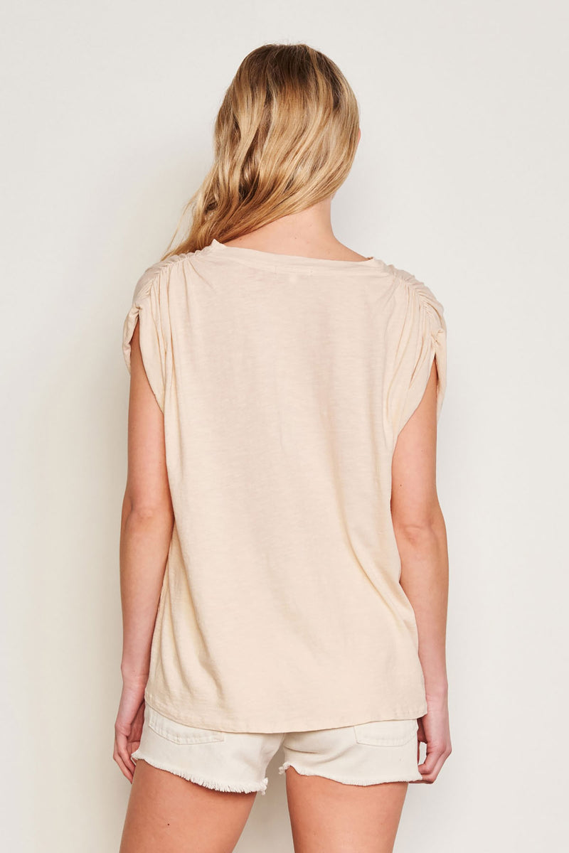 Sundry Shirred Muscle Tee in Natural Ivory-back