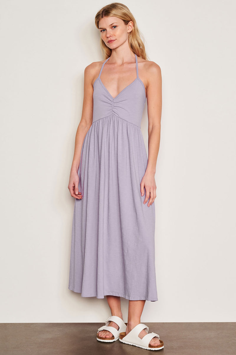 Sundry Tie Back Dress in Dark Lavender-full body view front