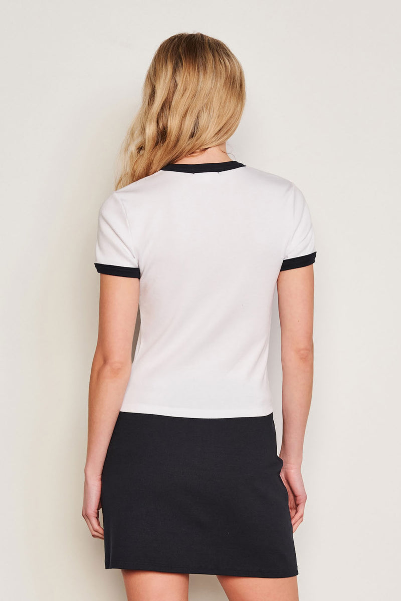 Sundry Mon Cheri Ringer Shrunken Tee in Optic White-back view