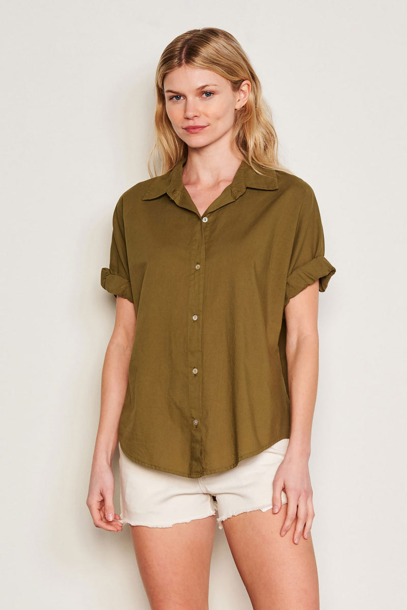 Sundry Roll Short Sleeve Shirt in Olive-3/4 front