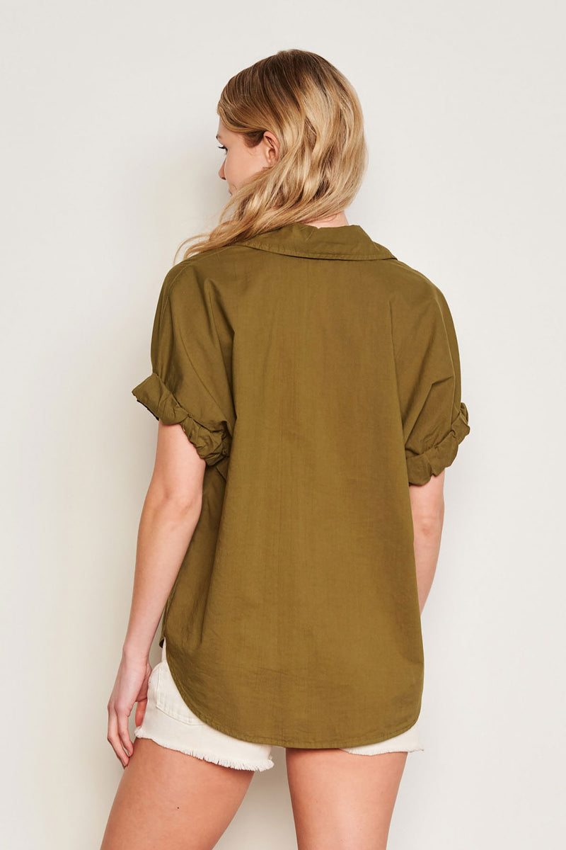 Sundry Roll Short Sleeve Shirt in Olive-back view