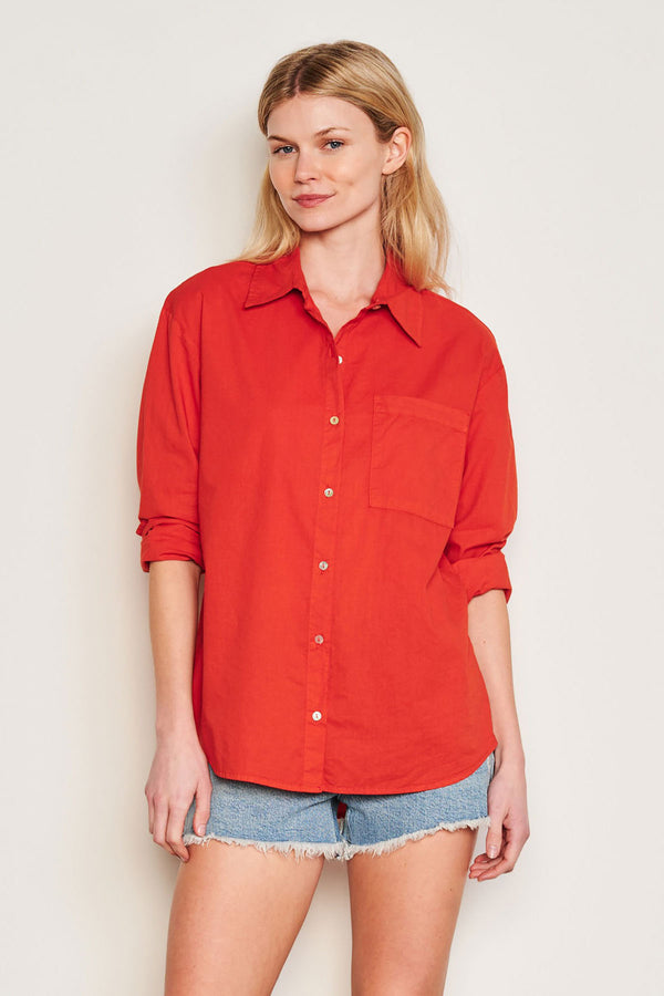 Sundry Classic Shirt in Burnt Red-3/4 forward