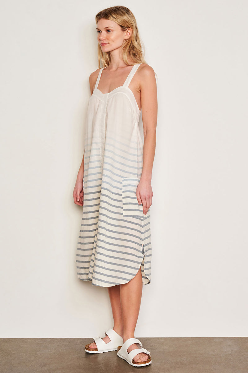 Sundry Changing Tide Stripe Midi Apron Dress in Deep Navy-side view