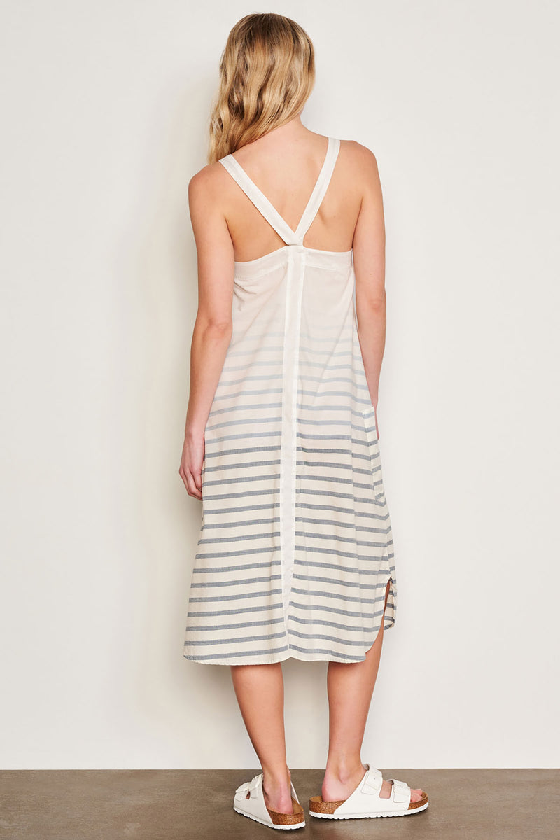 Sundry Changing Tide Stripe Midi Apron Dress in Deep Navy-back view