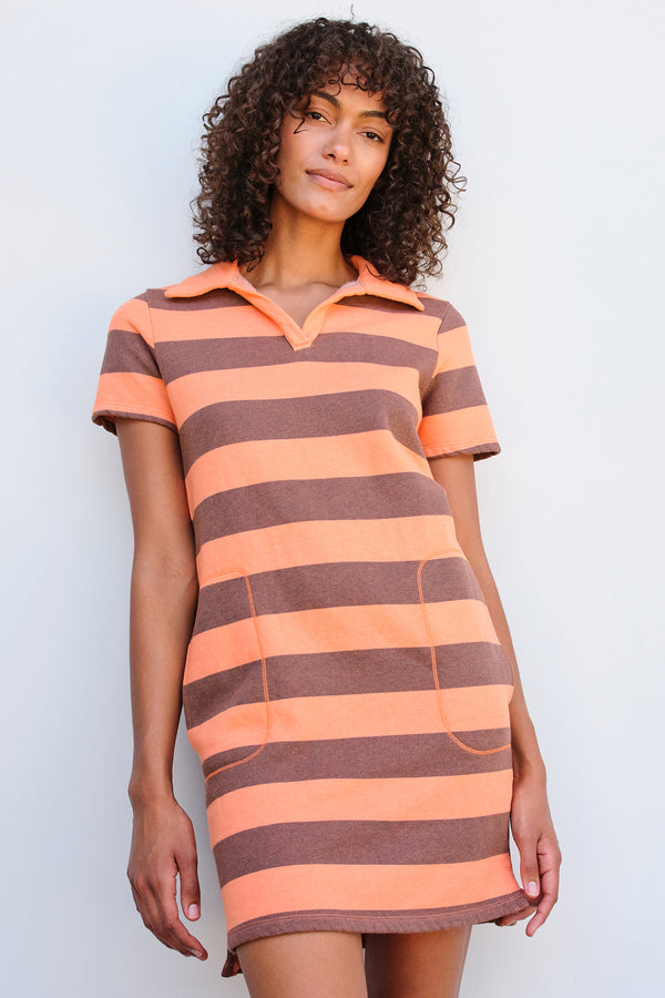 Sundry Stripe Mini Polo Dress in Sorbet-full body 