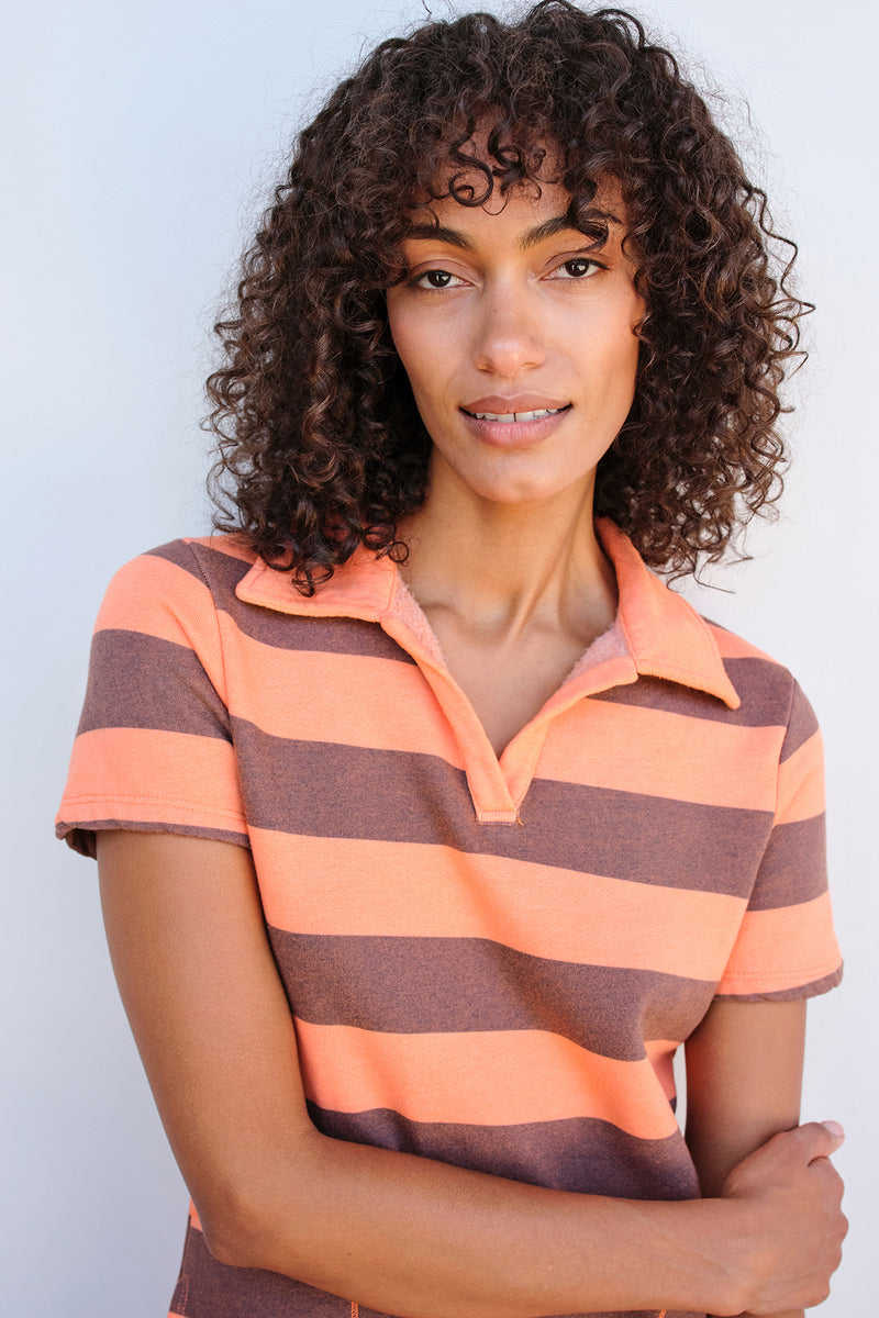 Sundry Stripe Mini Polo Dress in Sorbet-close up 