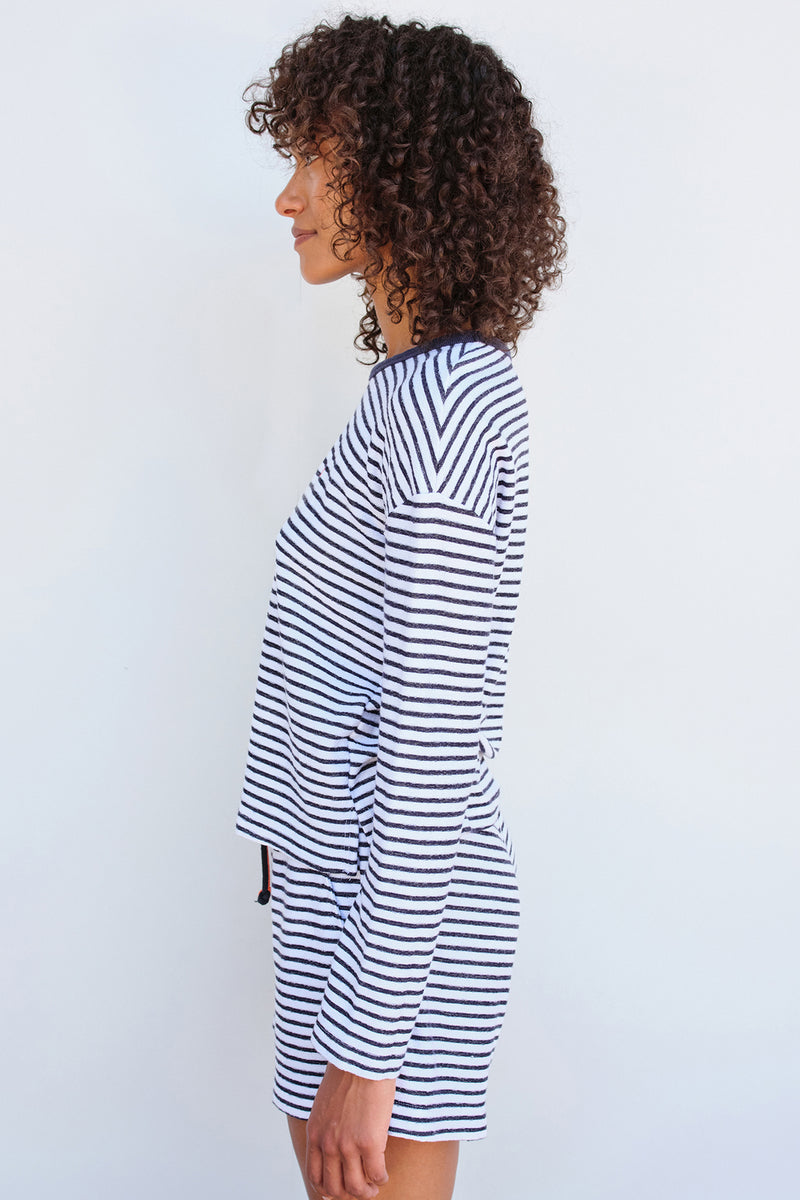 Sundry Heart Stripe Long Sleeve Crew in White-side