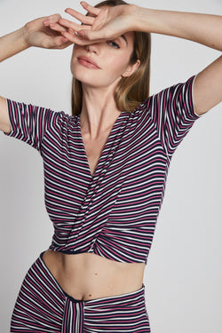 Bailey 44 Reva Stripe Top in Deep Sea Stripe-close up 