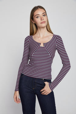 Bailey 44 Lazlo Stripe Top in Deep Sea Stripe-3/4 front view