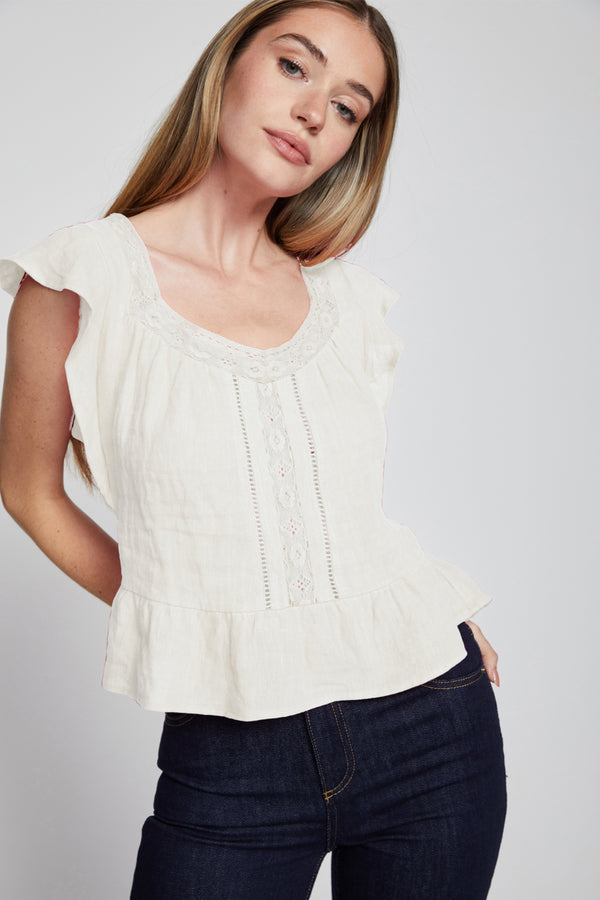 Bailey 44 Janis Linen Top in Creme-3/4 view