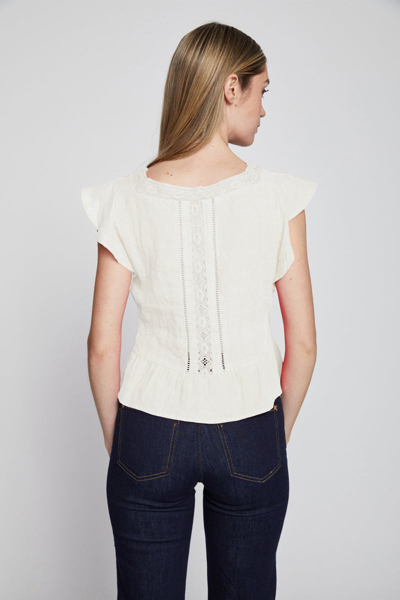 Bailey 44 Janis Linen Top in Creme-back view 