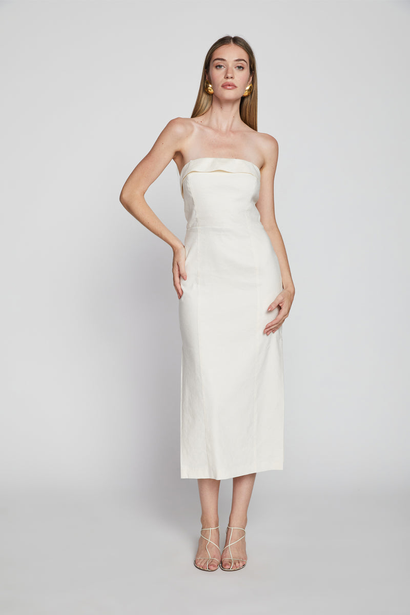 Bailey 44 Raven Linen Dress in Creme-full body front view