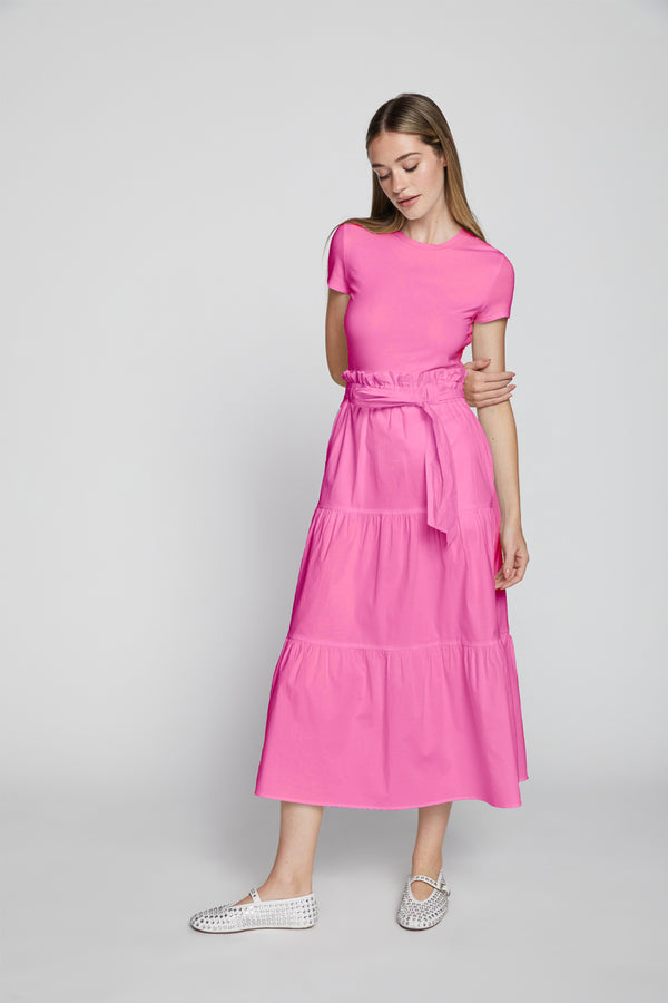 Bailey 44 Frankie Poplin Dress in Dahlia Pink-arms behind her back