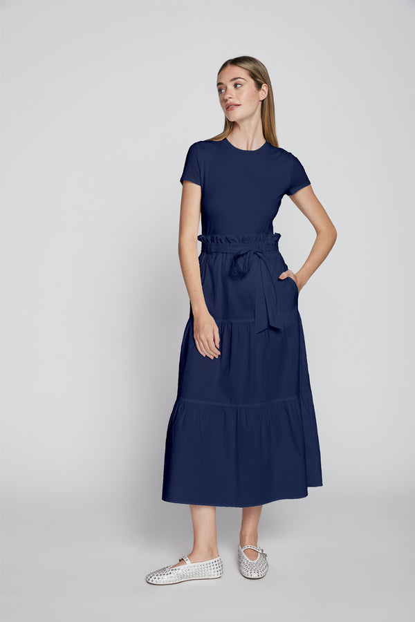 Bailey 44 Frankie Poplin Dress in Deep Sea-model looking away